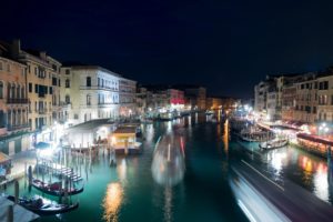 Venice with light trails during a winter night