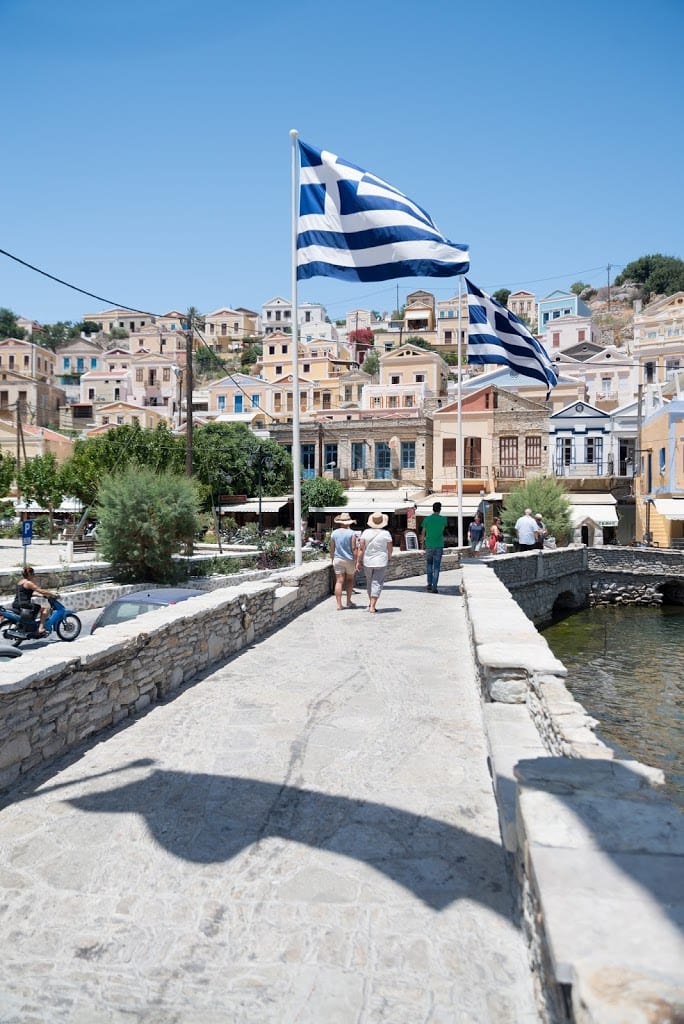 Greek flags waving