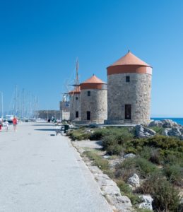 Rhodes Greece old windmills now offices