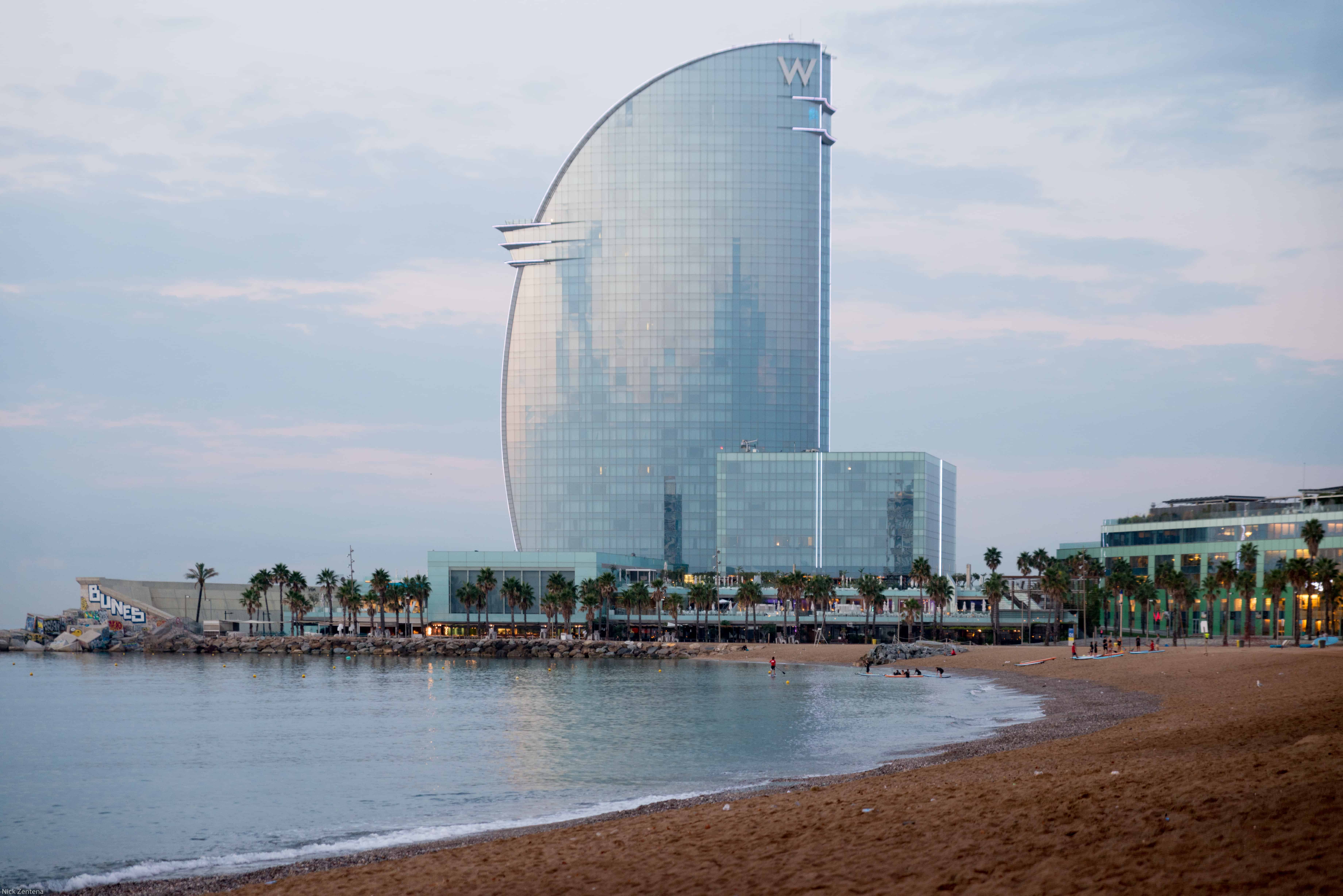 Hotel W Barcelona and a lonely empty beach
