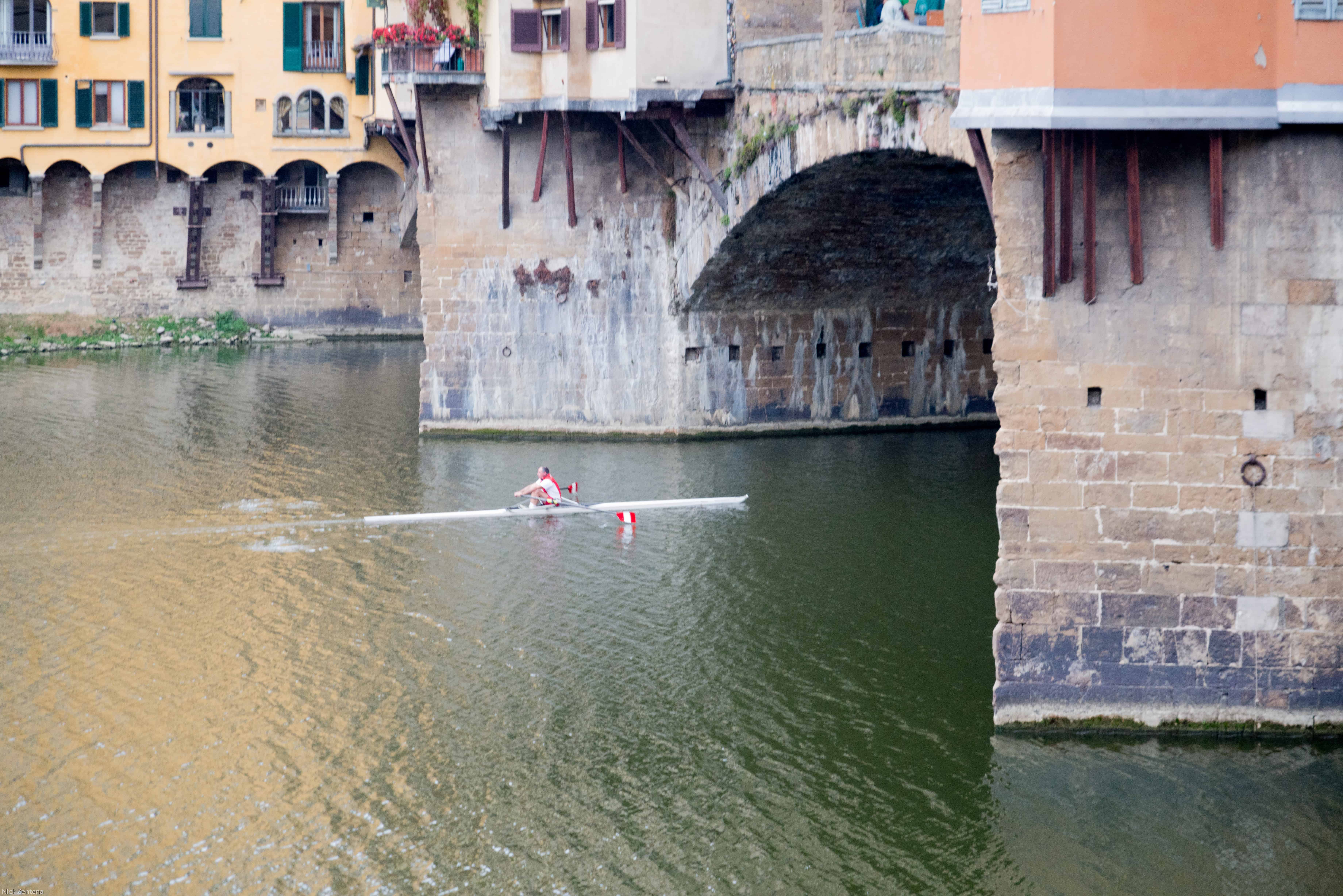 Rower on the Arno River Florence Italy