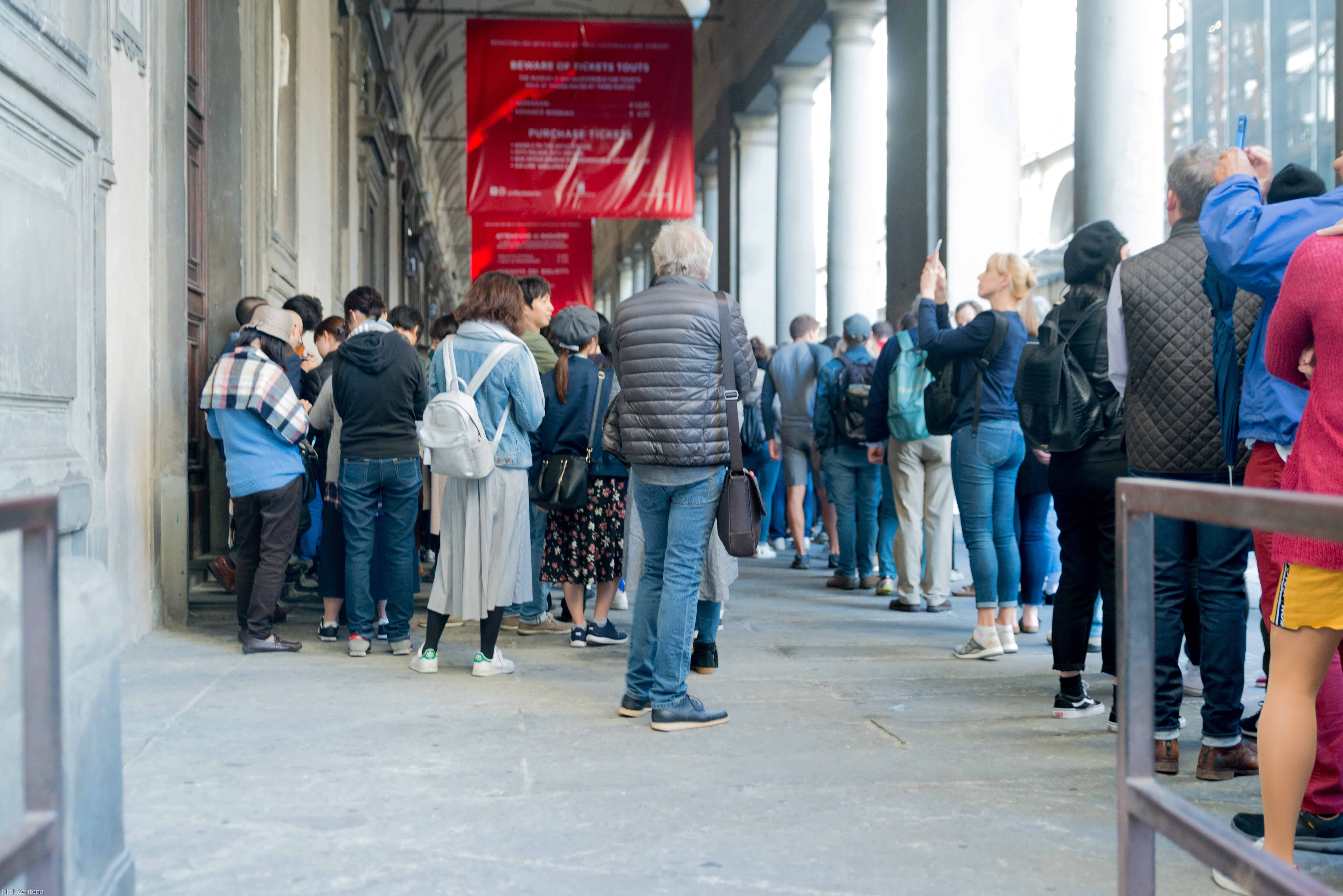 line for the uffizi in Florence Italy
