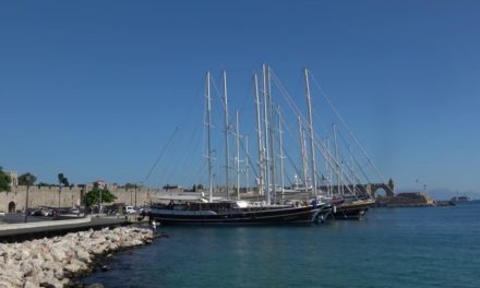 Rhodes harbour Greece sailing ships in 4k