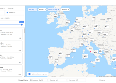 Google Flights explore destination screen